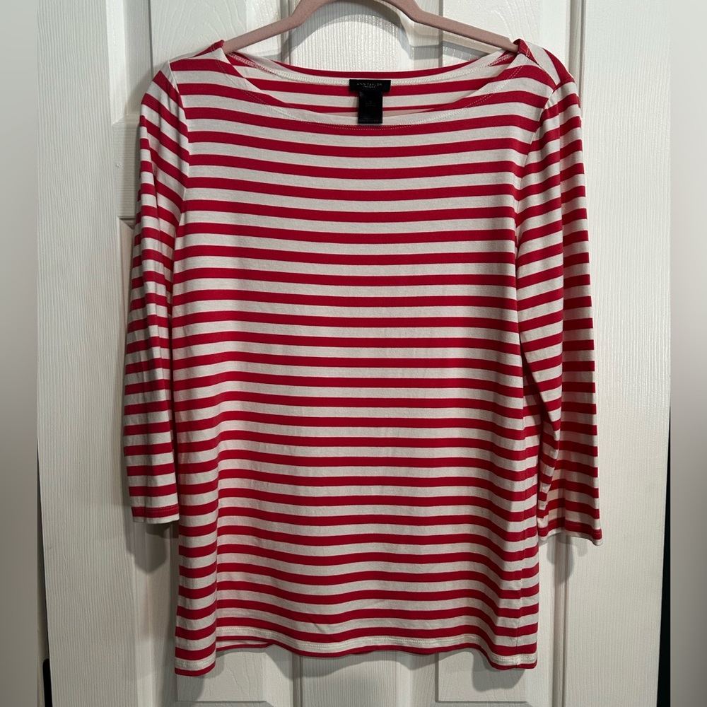 Ann Taylor Factory boat neck ¾ sleeve striped shirt